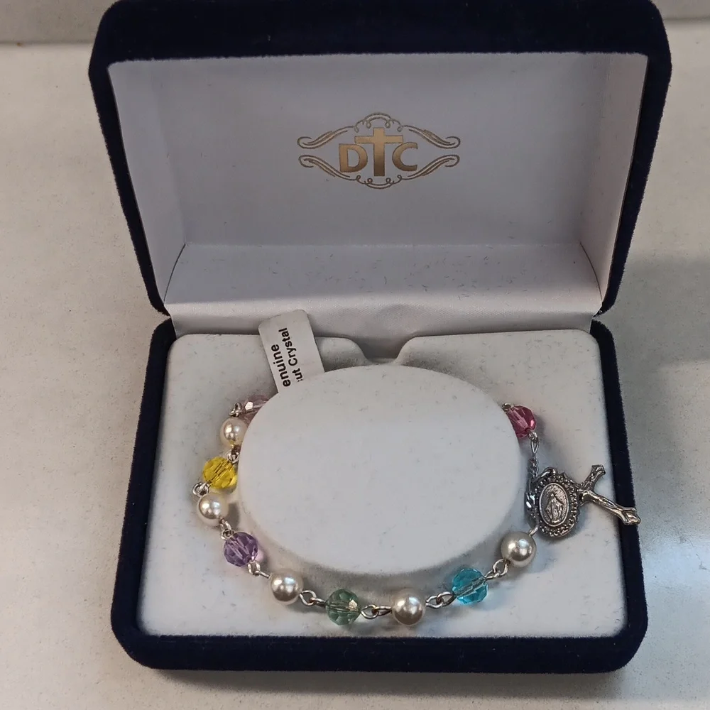 Genuine TINCUT Multi-color Crystal and Faux Pearl SilverTone Bracelet NIB